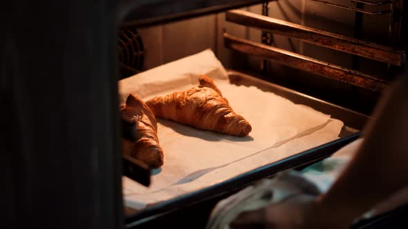 Fresh Tasty French Croissant On Breakfast. Appetizer Bakery Product Breaks Crunch Cake.