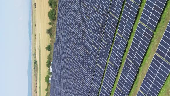 Vertical Shot Of Vast Solar Power Station With Solar Panel Cells On Fields On Countryside. - Trackin
