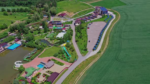 Aerial view of resort area in suburban district