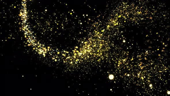 Gold Glittering Star Dust Circle Of Trail Sparkling Particles On Black