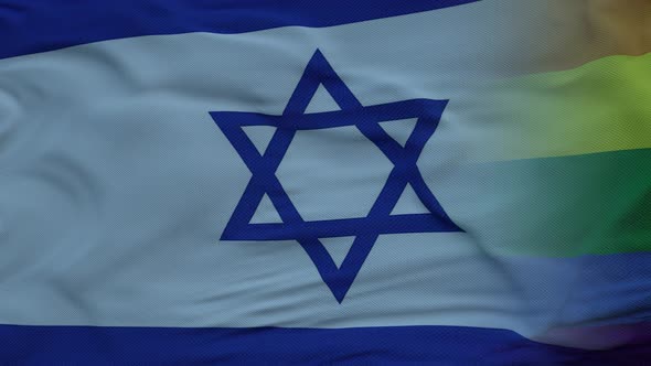 Waving National Flag of Israel and LGBT Rainbow Flag Background