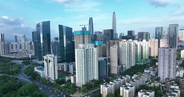 Aerial footage of landscape in shenzhen city, China