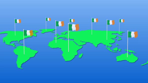 Ireland National Flag Fly On Earth Map Animation