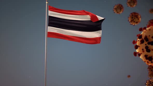 Thailand Flag With Corona Virus Attack 4K