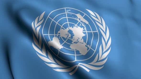 Realistic Fabric Texture Satin The United Nations (UN) Flag Background Video Waving in Wind