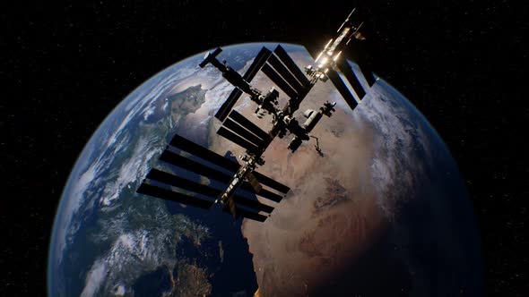 International Space Station in Outer Space Over the Planet Earth Orbit alt