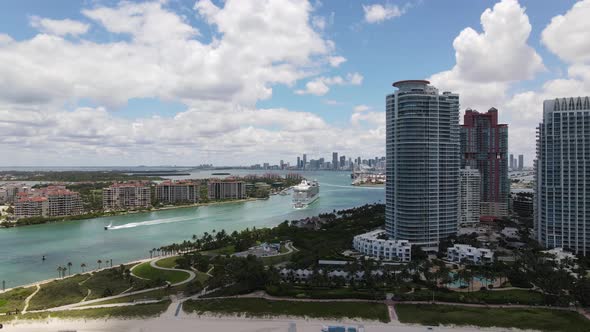 Ship entering Port of Miami Government Cut Inlet