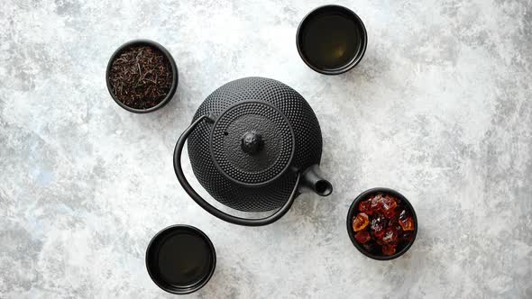 Oriental Tea Set on Stone Table