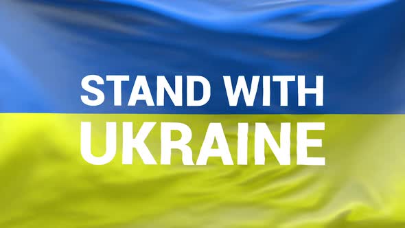 Stand with Ukraine sign on Ukraine Flag