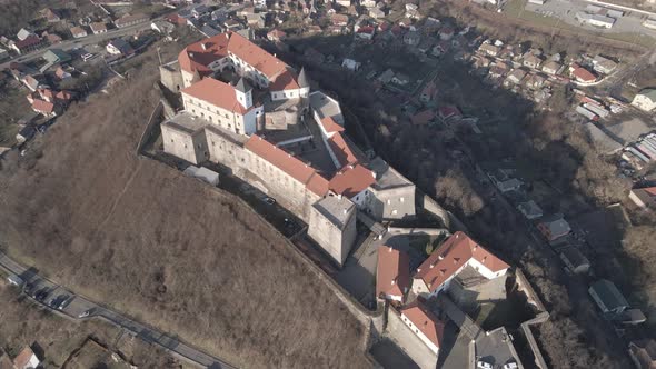 Aerial View From a Drone to Palanok Castle in Mukachevo