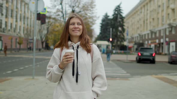 Beautiful Woman Walking City Street