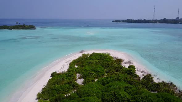 Aerial drone tourism of seashore beach by sea with sand background