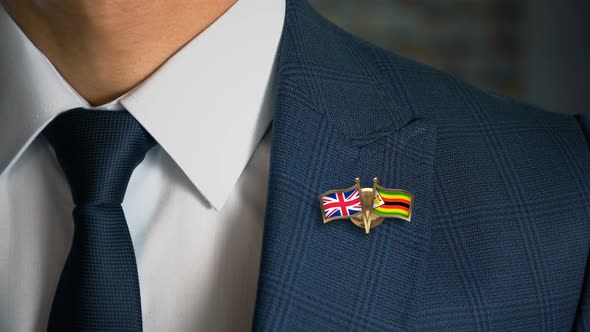 Businessman Friend Flags Pin United Kingdom Zimbabwe