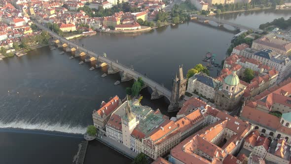 Aerial view of the famous Charles Bridge (Karluv most) in Prague, Czech Republic