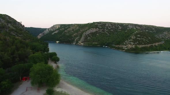 Aerial drone shot of the bay in Skradin in Šibenik-Knin County Croatia