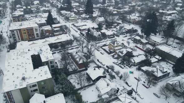 Houses During a Winter Snow Storm in Portland