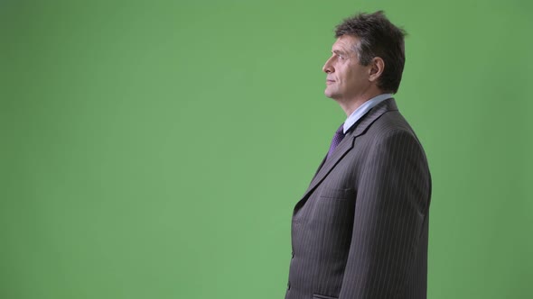 Mature Handsome Businessman Against Green Background