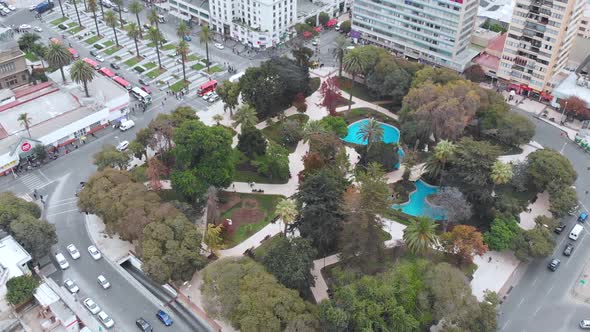Square Vergara, Plaza Sucre (Vina del Mar, Chile) aerial view, drone footage