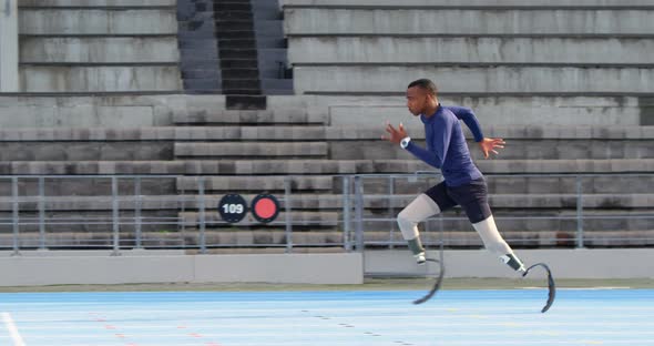 Disabled athletic running on a running track 4k