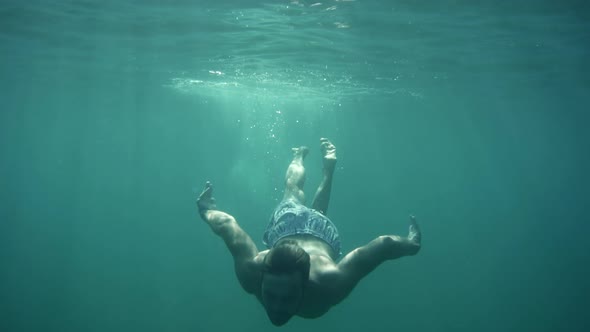 Underwater Man Swimmer In Sea Air Bubbles Marmaris.Swimmer Having Fun Vacation Resort Hotel On Ocean
