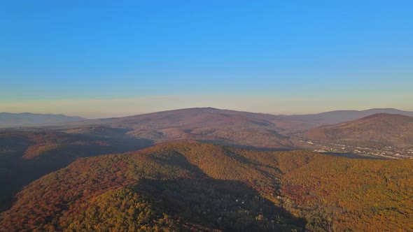 Panoramic Sunset View From Mountain Top Natural Landscape Valley Hills