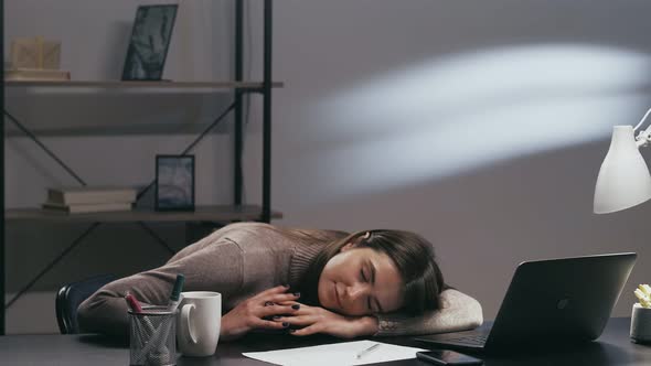 Tired Businesswoman Lazy Worker Sleeping Office