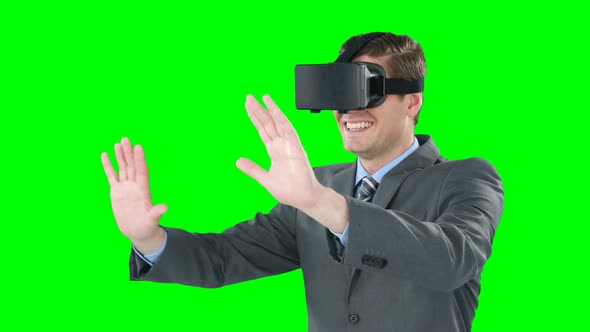 Businessman using virtual reality glasses