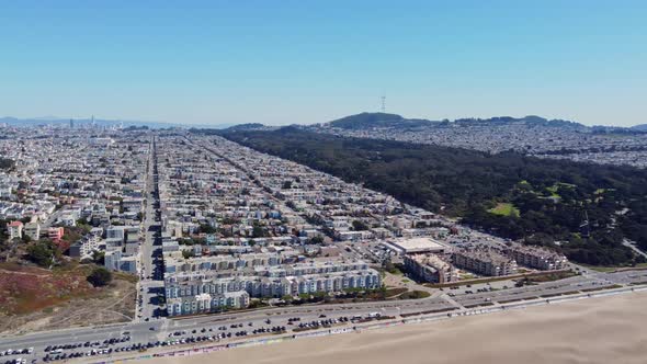 Panoramic aerial view over the beautiful city of San Francisco on the coast of California, USA. Wide