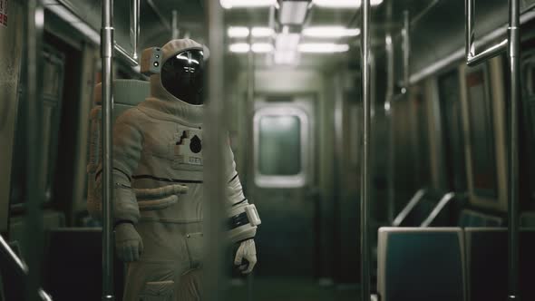 Astronaut Inside of the Old Non-modernized Subway Car in USA