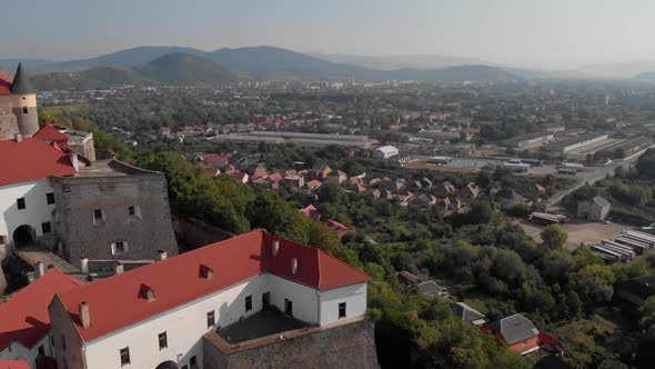 Drone View of Palanok Castle on the Hill