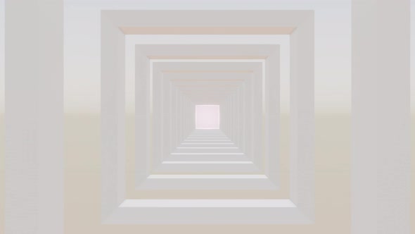 Futuristic White Square Tunnel with Bright Lights 3d Render Animation