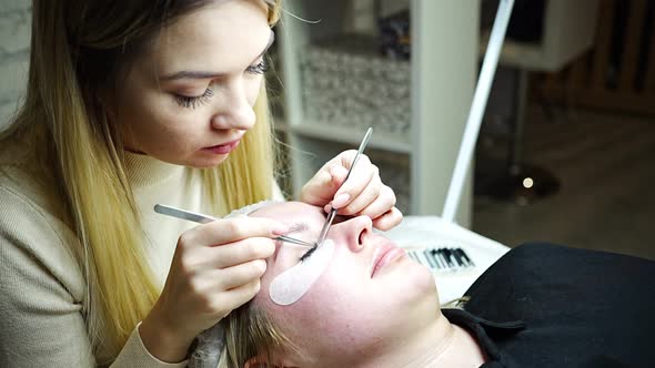 Eyelash Extension Procedure in Beauty Salon