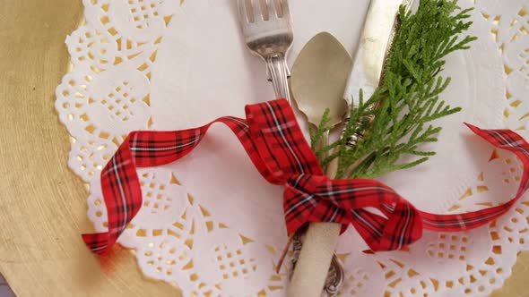 Various cutlery on table