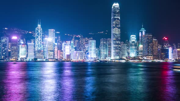 Victoria Harbor in Hong Kong  at night