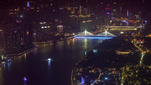 Guangzhou City Parts on Pearl River Banks in China Timelapse