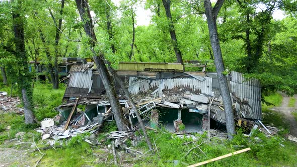 Destroyed buildings in the park