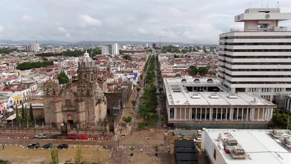 Sanctuary Of Our Lady Of Guadalupe And Federal Palace In The City Of Guadalajara In Mexico. aerial d