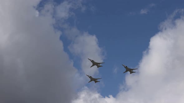 a Group of Military Aircraft Flies Over Moscow During the Rehearsal of the Victory Parade