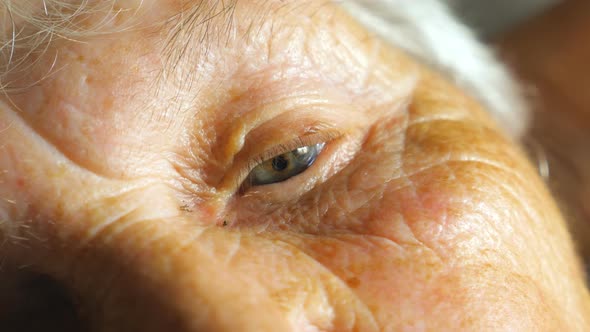 Portrait of Elderly Woman Watching Pensive To Something. Close Up of Old Female Eye with Wrinkles