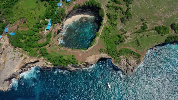 Top Down Aerial View of Broken Beach in Nusa Penida Island, Bali, Indonesia