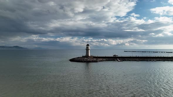 Lighthouse in the port aerial view Turkey Alanya 4 K