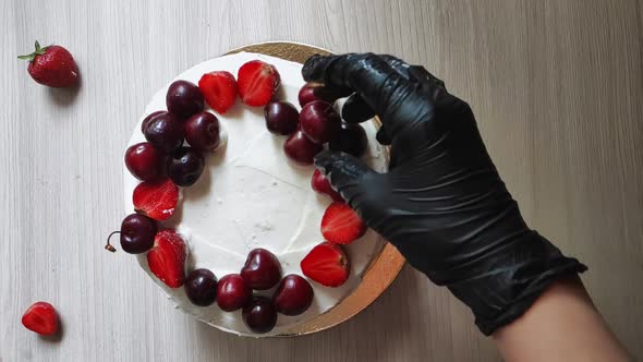 Homemade Tasty Cherry and Strawberries Cake