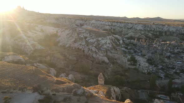 Sun Over Goreme. Cappadocia, Turkey. Aerial View