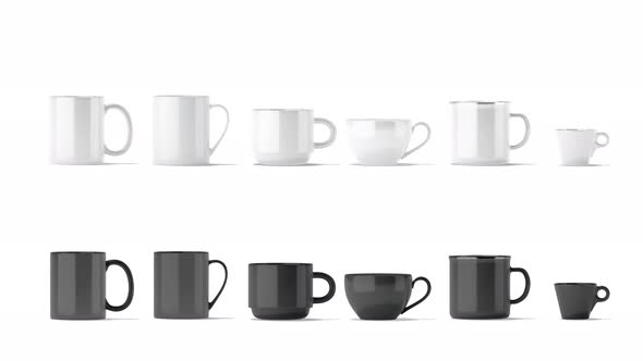 Blank black and white ceramic mug  stand, looped rotation