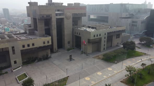 Drone video of the Ministry of Culture of Peru. Located in the city of Lima. Shot during day time, s