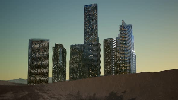 City Skyscrapers at Night in Desert