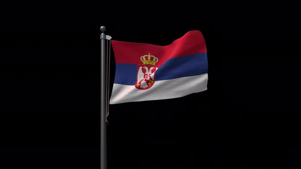 Serbia Flag On Flagpole With Alpha Channel 4K