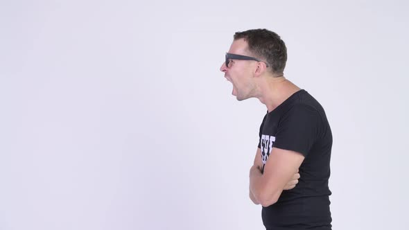 Profile View of Angry Nerd Man Shouting