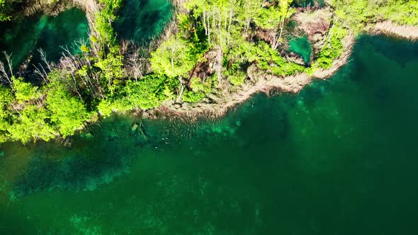 Plitvice lakes croatia, Nacionalni park "Plitvička jezera", drone tilt-up shot slow motion
