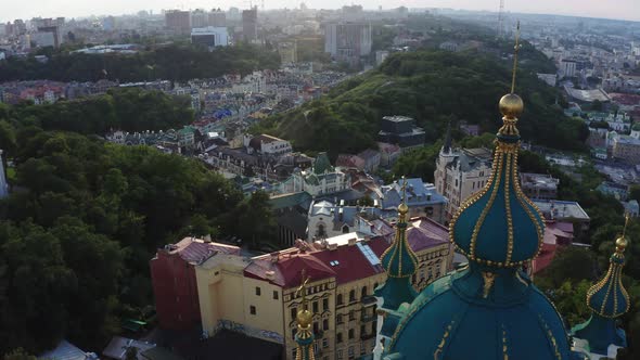  Aerial View Shot of St. Andrew's Church Kyiv, Ukraine. 